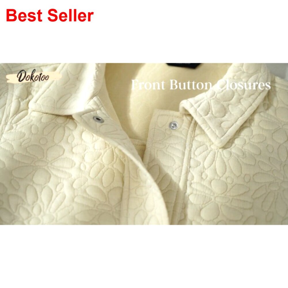 Women's Jacquard Button-Down Shacket Jacket with Pockets, Long Sleeve Casual - Picture 7 of 7